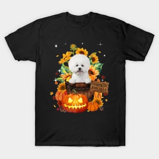 White Bichon Frise Halloween Pumpkin Fall Bucket T-Shirt